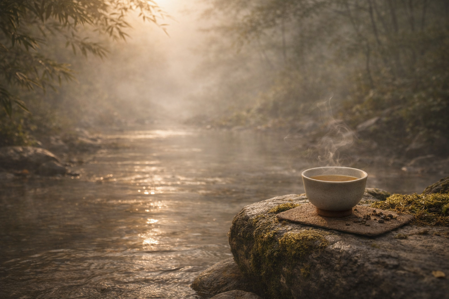 Steaming tea cup in a quiet setting for a beginner tea ceremony guide