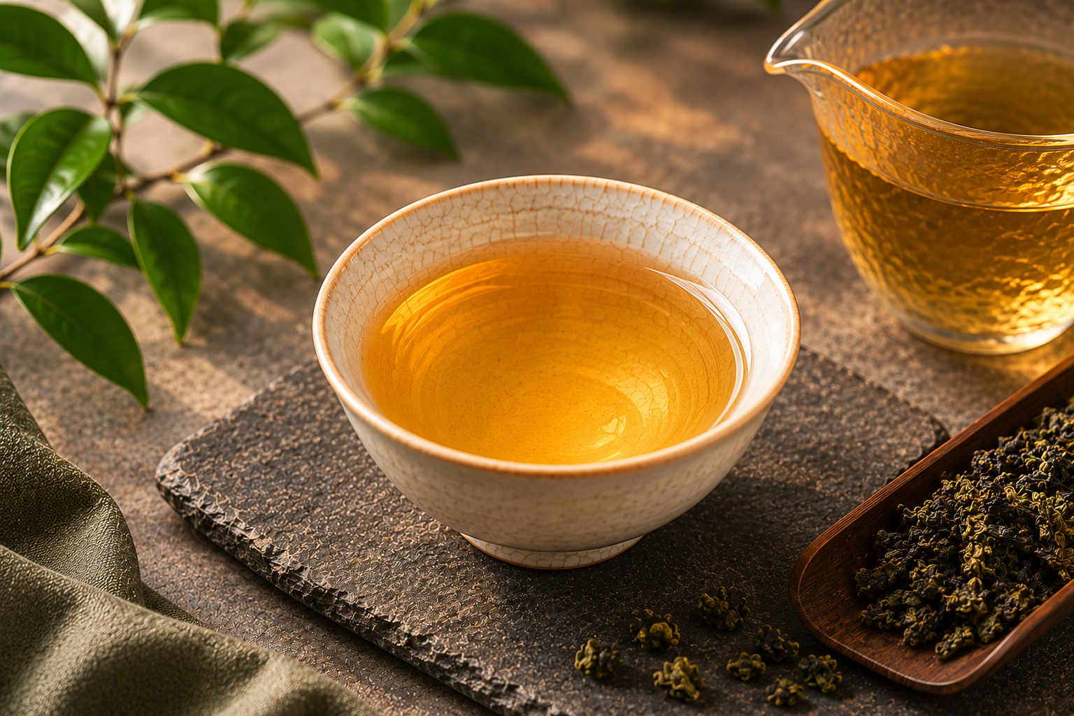 Tea cup with oolong tea liquor