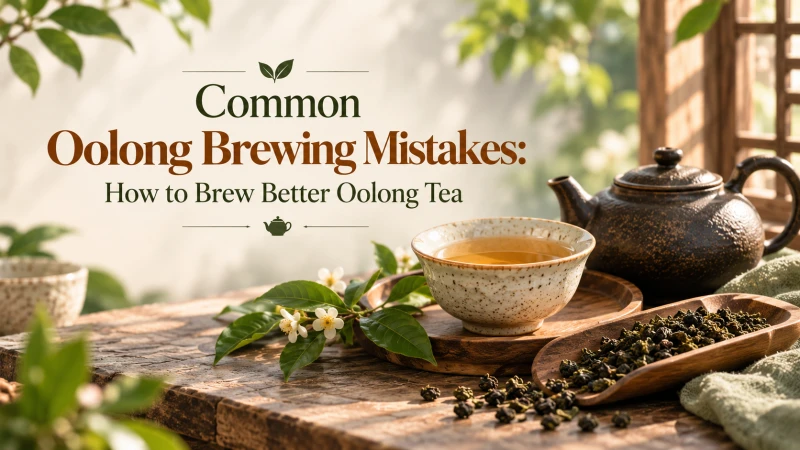 Oolong tea leaves and teaware prepared for brewing